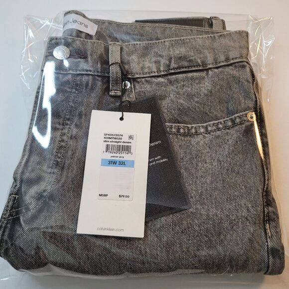 Calvin Klein Men's Slim-Straight Fit Stretch Palmer Grey Jeans - Picture 7 of 7